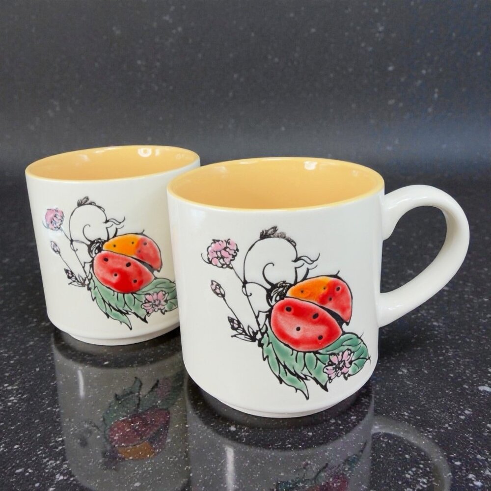 Spectrum Designz Ceramic Stoneware Ladybug Coffee Mug Cup Set Mugs Cups Orange